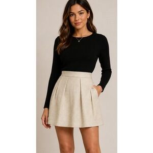 Rachel Zoe Metallic Gold Ivory Tweed Pleated Mini Skirt Size 4 R11514